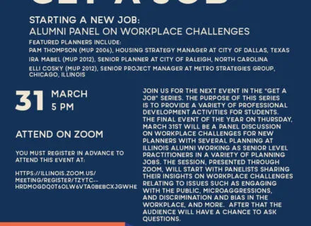 Blue, orange and green flier with beige letters giving details to Get A Job session 4