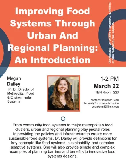Orange, white and blue flyer with details of colloquium