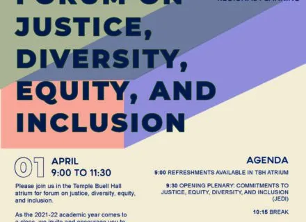 Colorful flier on Justice, Diversity, Equity and Inclusion forum