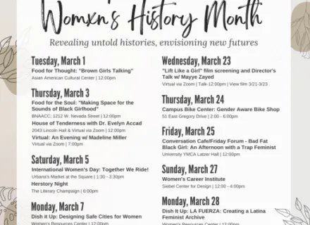 White flier announcing Women's History Month events