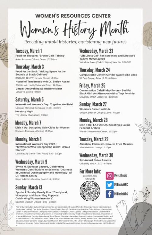 White flier announcing Women's History Month events