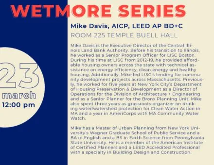 Orange, blue and beige flyer for Mike Davis
