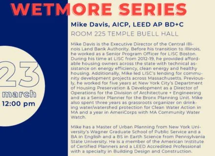 Orange, blue and beige flyer for Mike Davis