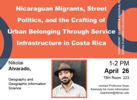 Orange, blue and white flier with photo of Nikolai Alvarado