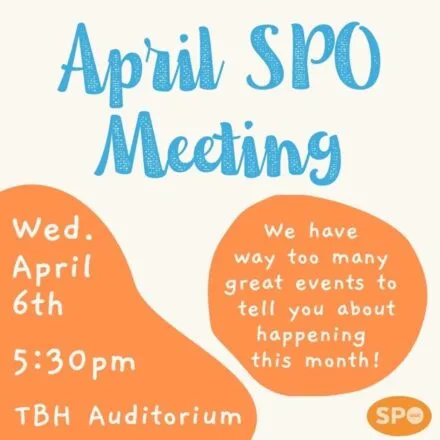 White, orange and blue flier with meeting details