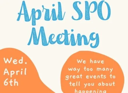 White, orange and blue flier with meeting details