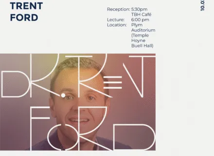 White flier with photo of Dr. Ford with a reddish background and lecture details written around it