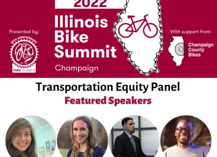 Red and white flier with photos of panelists