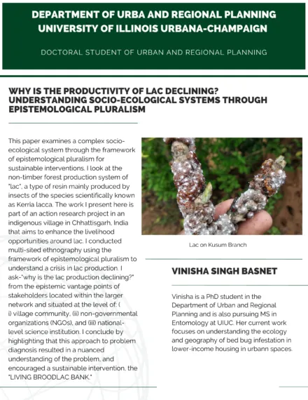 Green and white flier with photo of Lac on Kusum branch