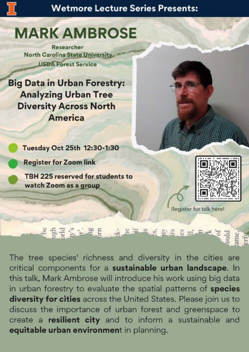 Green and beige swirls in background with photo of Mark Ambrose along with lecture details