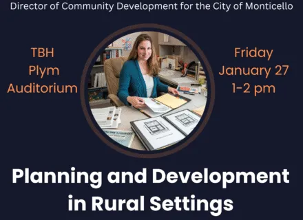 Blue flier with orange and white letting describing presentation