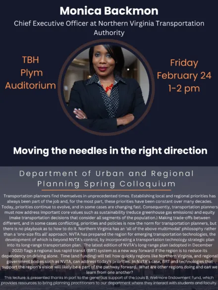 Blue poster with orange and white letting describing presentation by Monica Backmon