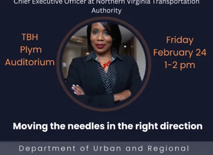 Blue poster with orange and white letting describing presentation by Monica Backmon