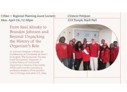 White flier with read lettering and photo of a group of people all wearing red shirts