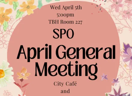 Peach colored flier with pastel flowers around information on the meeting