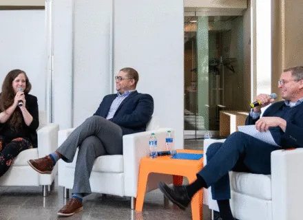 Photo of FAA Dean Hamilton, Dr. Greenlee and Sarah Marie Dillard