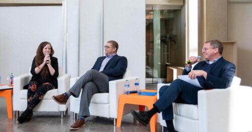 Photo of FAA Dean Hamilton, Dr. Greenlee and Sarah Marie Dillard