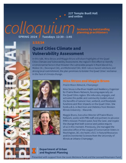Blue, orange and white flier with January 23 presentation description