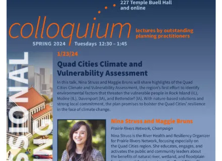 Blue, orange and white flier with January 23 presentation description