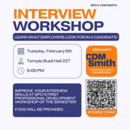 Orange, blue and white workshop flier