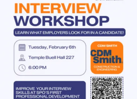 Orange, blue and white workshop flier