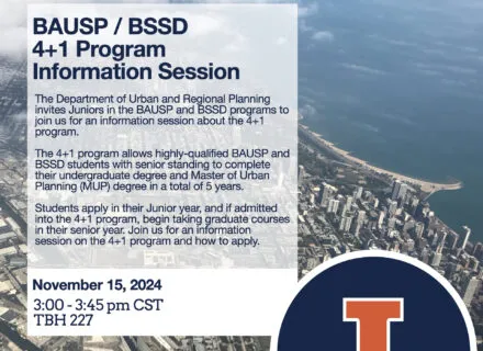 Photo of Chicago waterfront with information session details