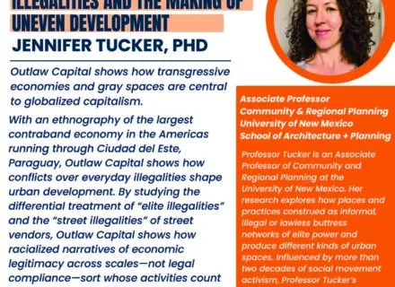 Blue and orange flyer detailing speaker information