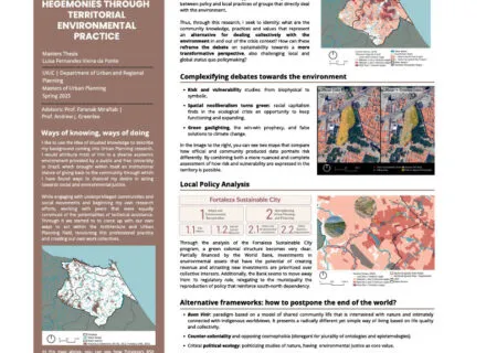 Poster with white text over brown background on the left-hand side, and right-hand side on white background with maps of area