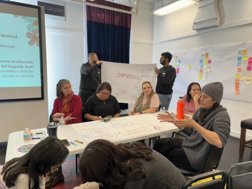 Group of community members working around a table