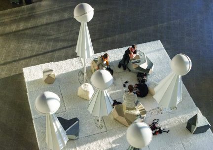 Students occupying a seating installation 
