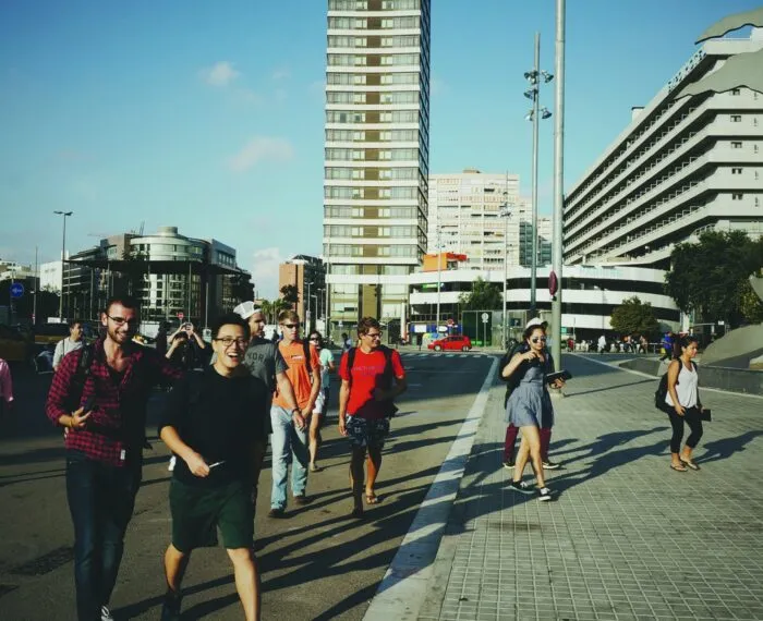 buildings and people in a city