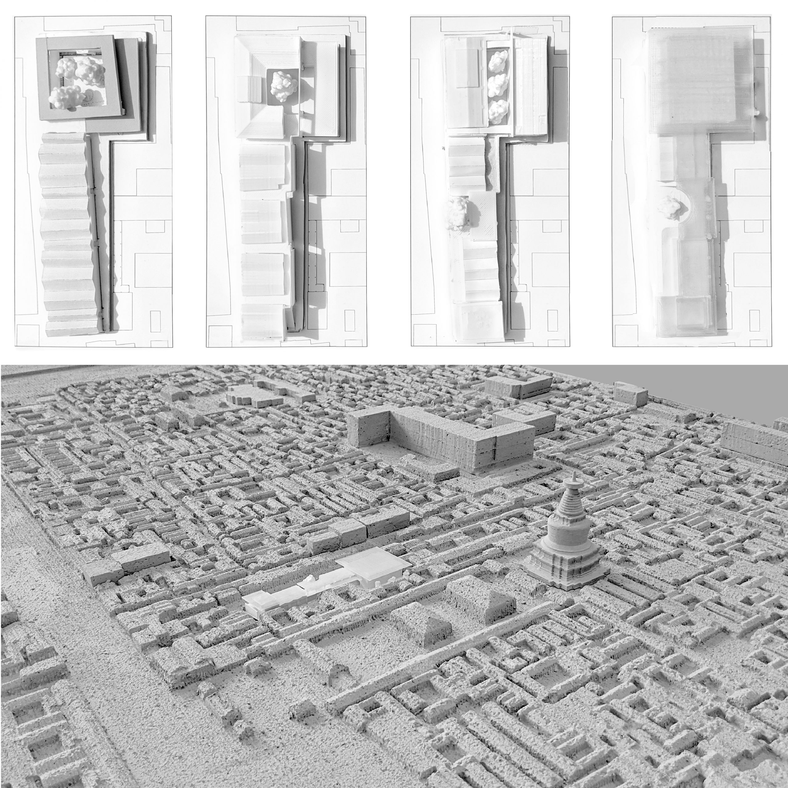 top views of models and urban scale model perspective