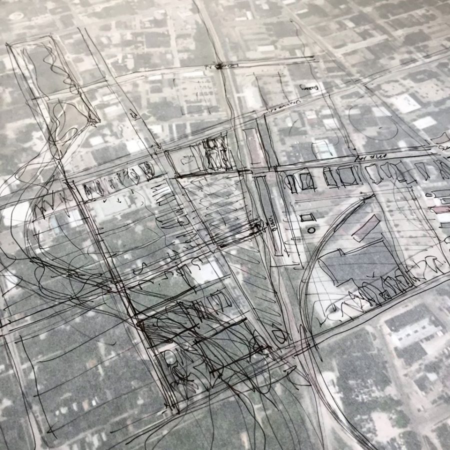 closeup of an urban scale sketch 