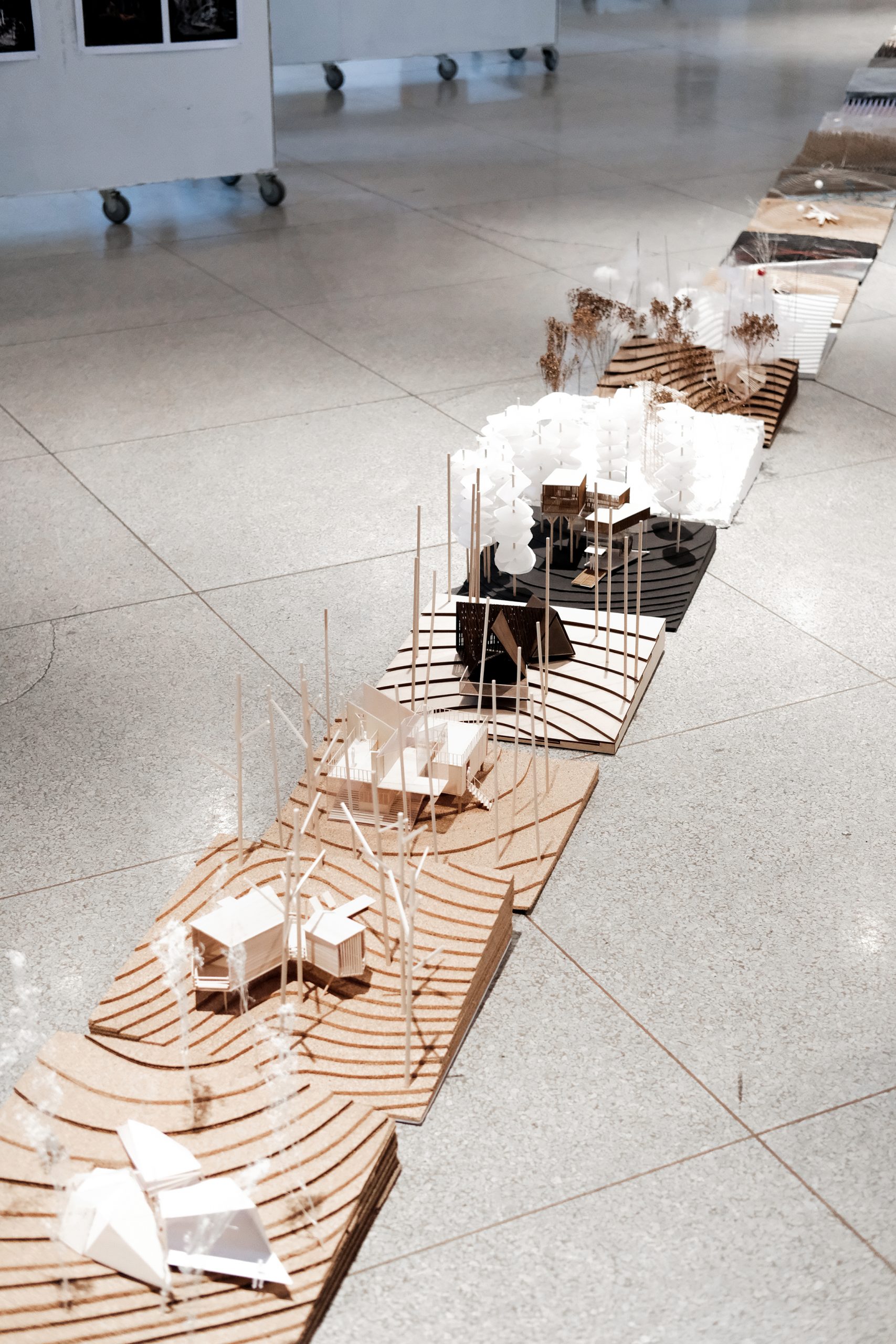 closeup view of final models in Temple Buell Architecture Gallery