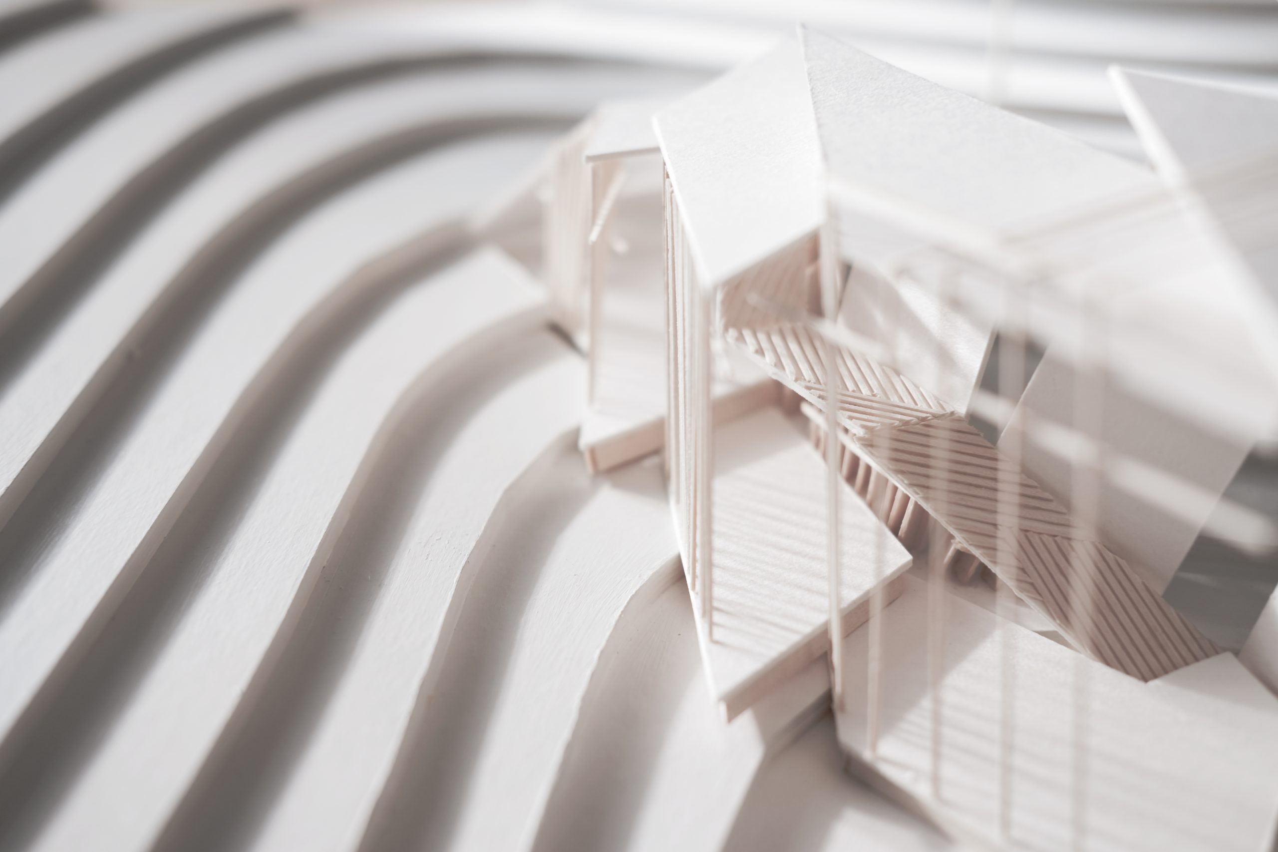aerial view of topo model and building model in white