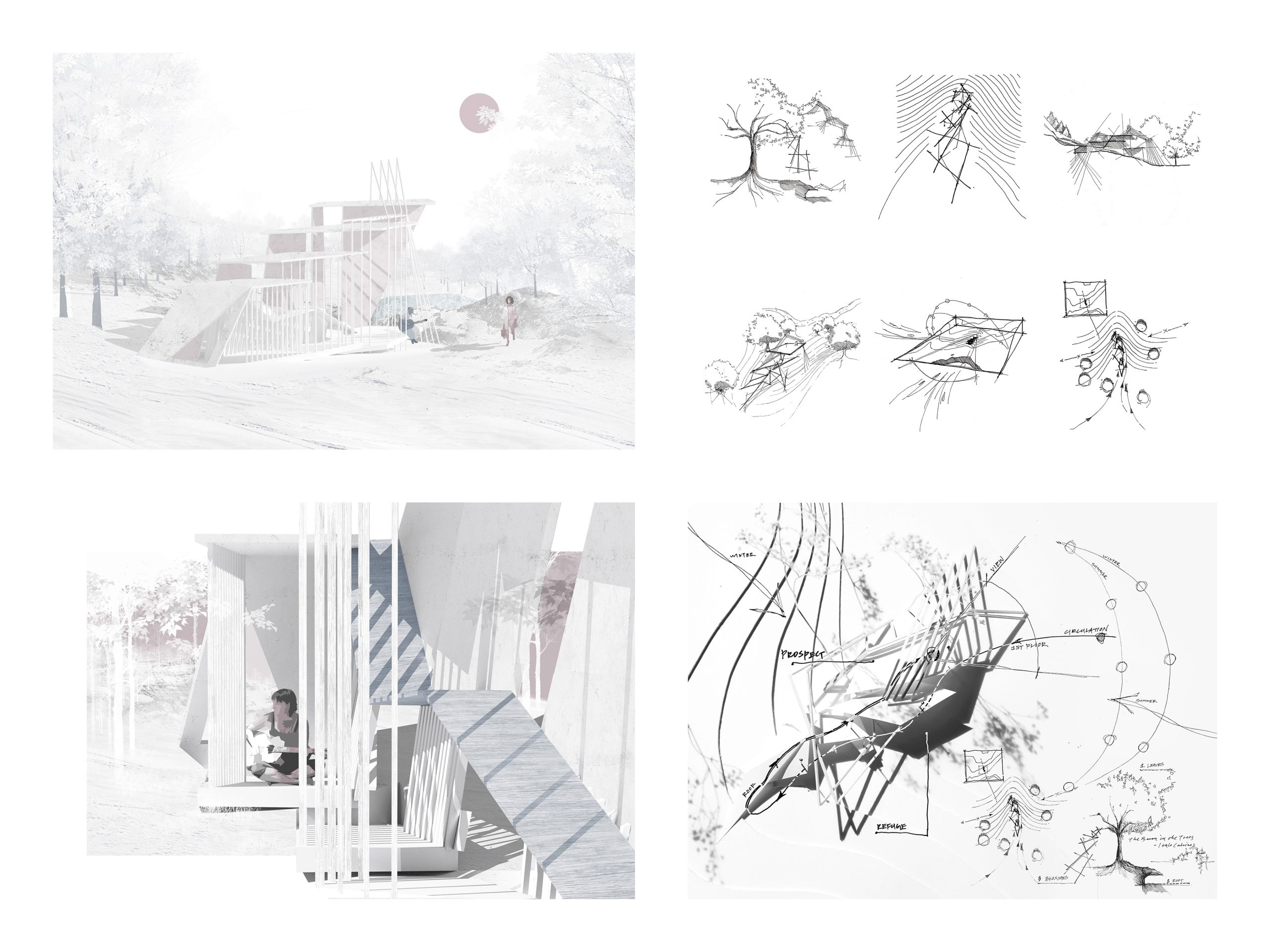 perspective renderings and drawings on a board