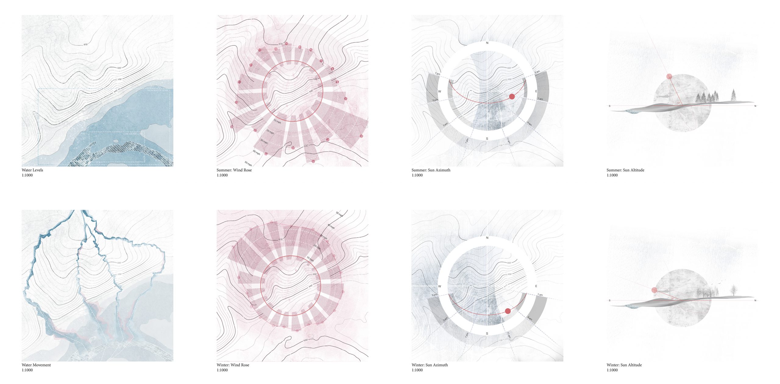site diagrams in blue and pink hues