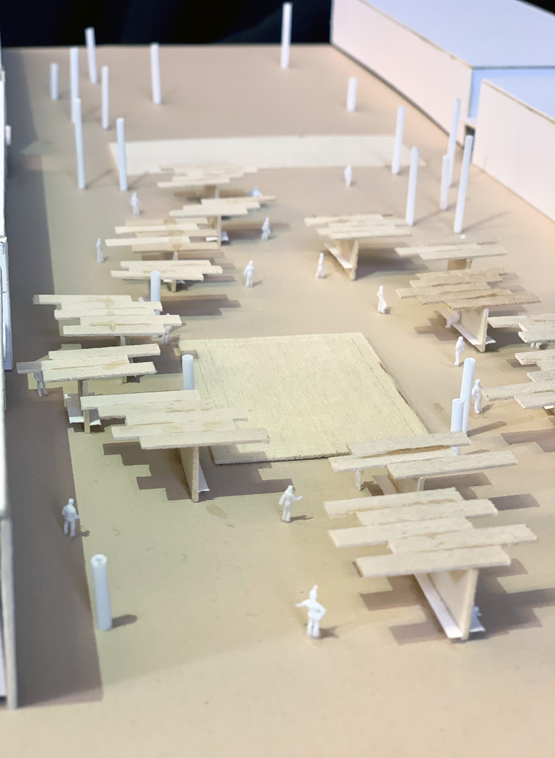 Model of design intervention in Chandigarh Sector 17, with covered pavilions