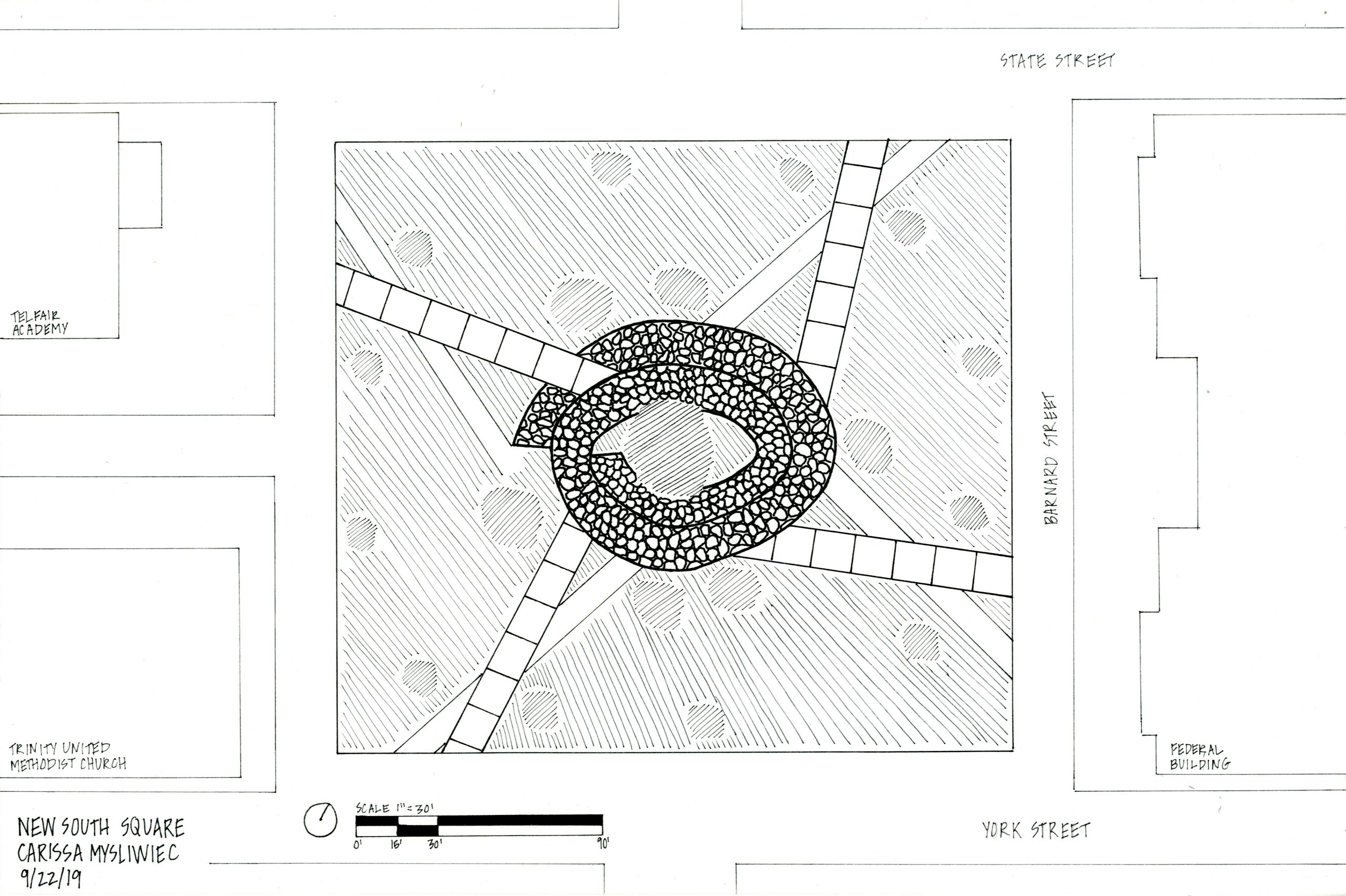 Plan of spiral intervention for Savannah square