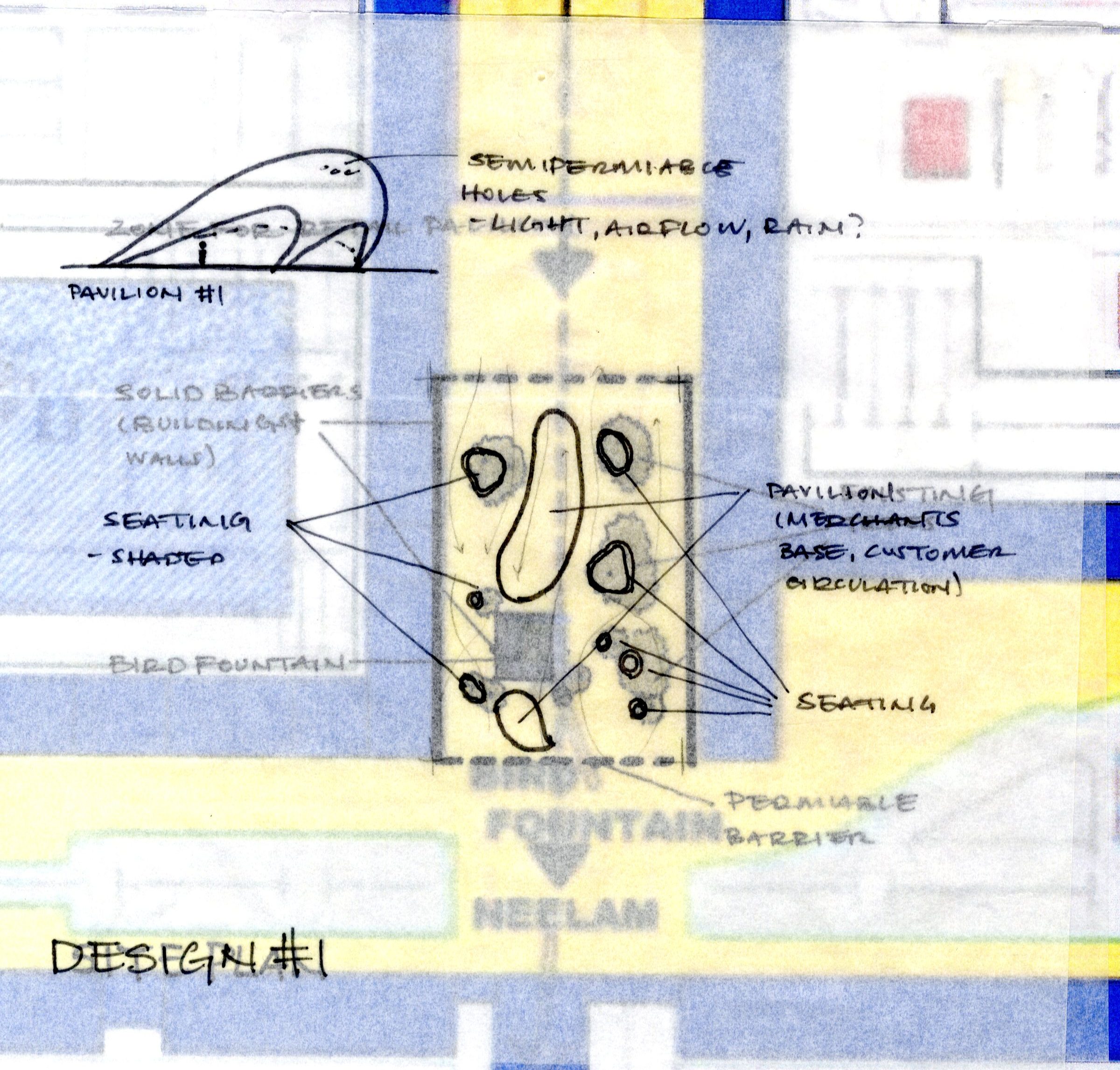 Retail pavilion and open space design iterations