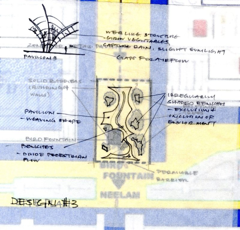 Retail pavilion and open space design iterations 