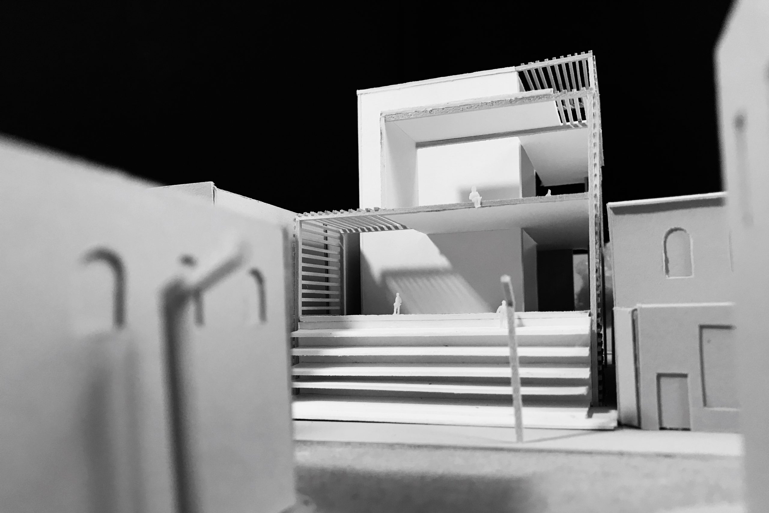 Side view of model with masses and voids