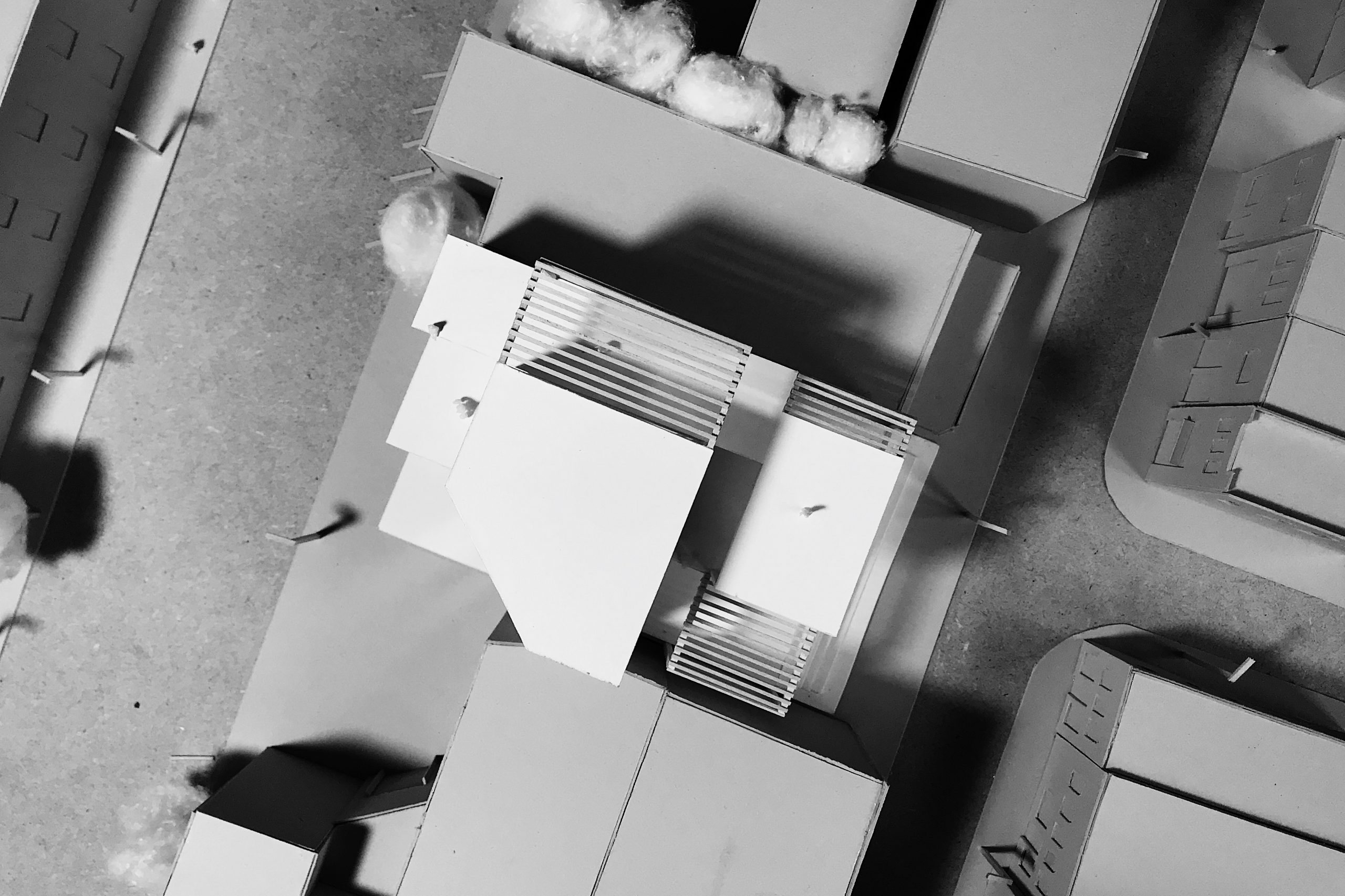 Aerial view of model with masses and voids