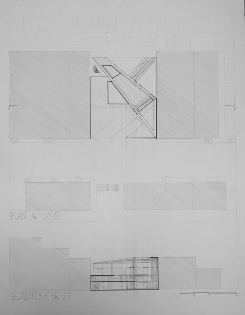 Plan and section drawings of angled design 