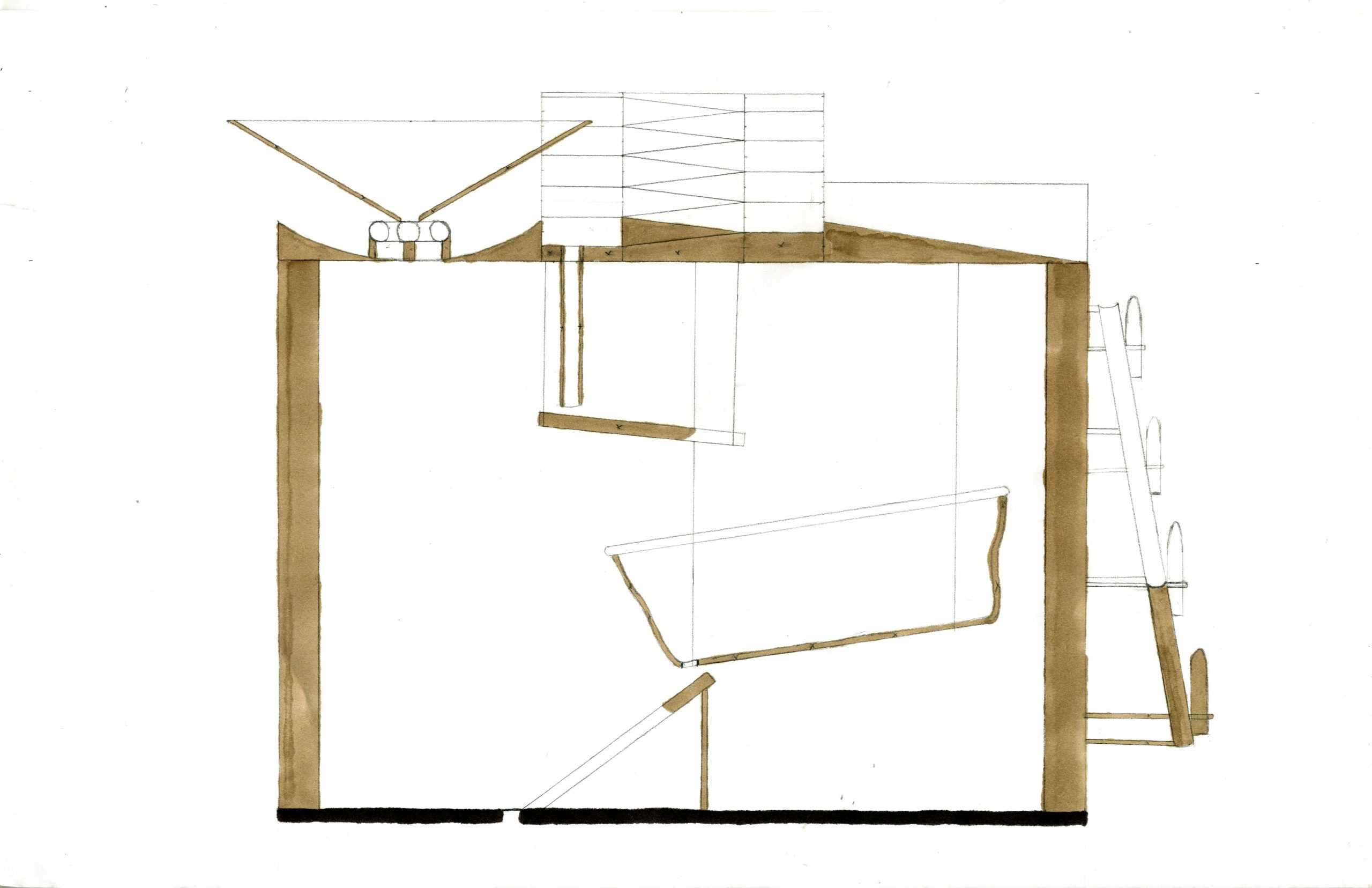 Section drawing of roof that collects water