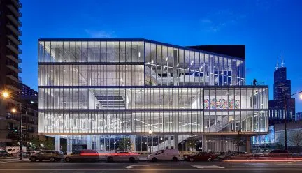 photograph of Columbia College exterior at twilight 
