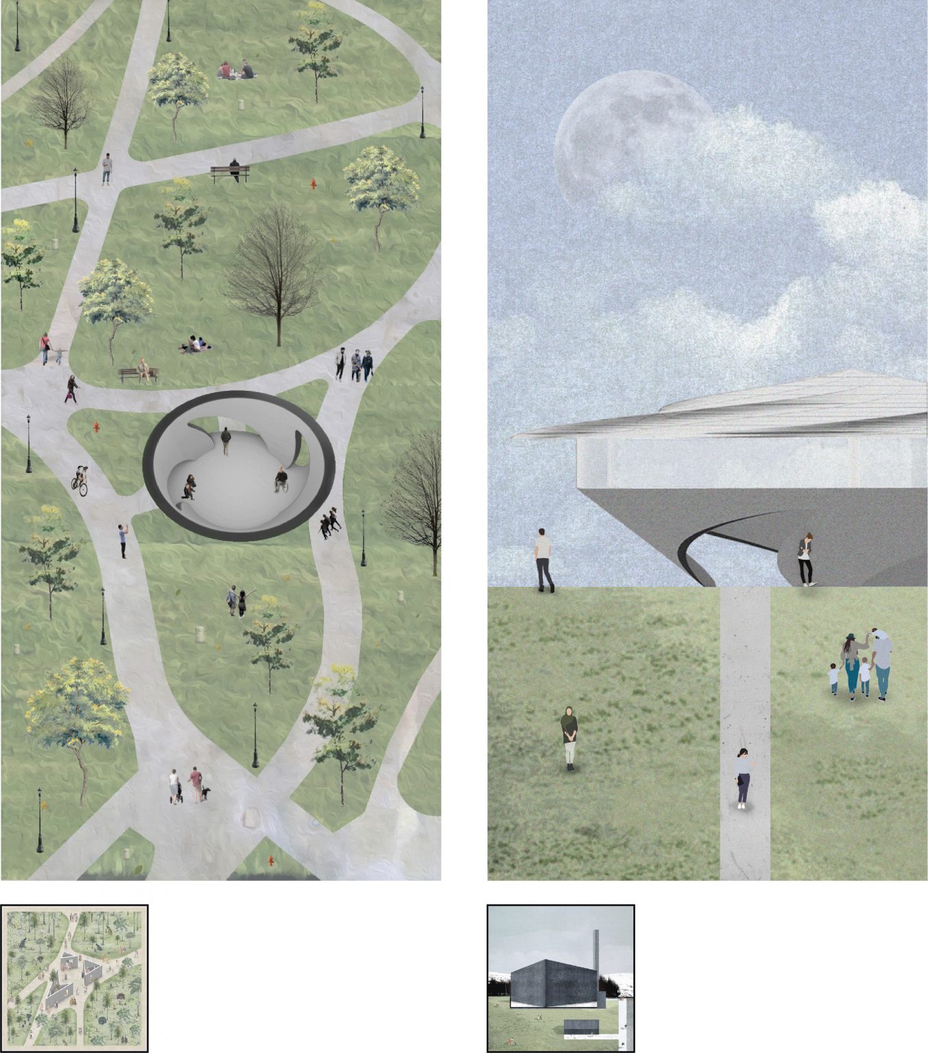 plan and elevation renderings using abstracted perspective