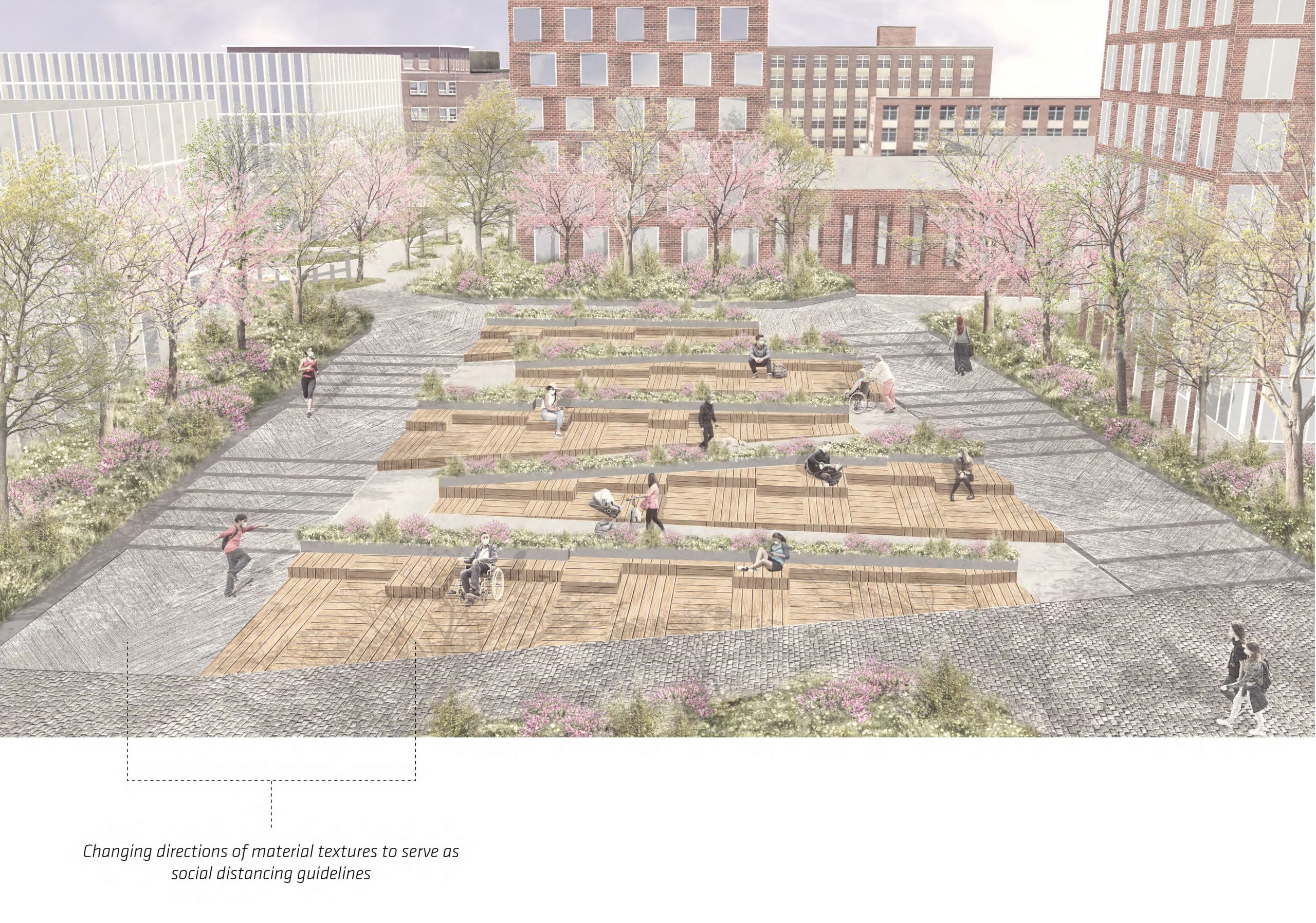 perspective view of ramped pathways