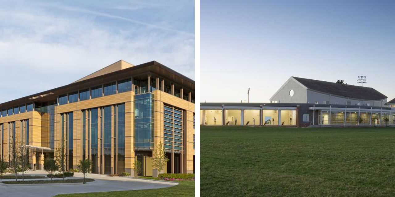 two buildings designed by ratio architects shown from exterior 