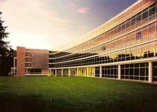 glass facade of Temple Buell Hall